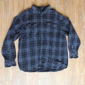GEORGE SHIRT MENS SIZE XXL BUTTON DOWN LONG SLEEVE BLACK/GRAY PLAID FLANNEL